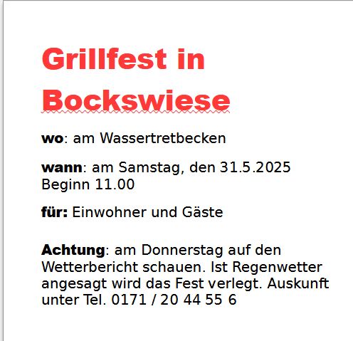 Grillfest in Bockswiese