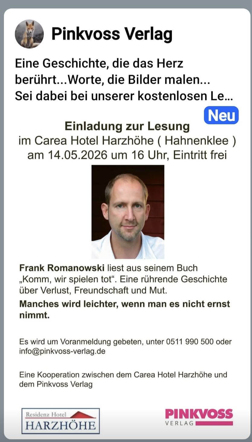 Einladung zur Lesung. Eine Geschichte, die das Herzberührt...